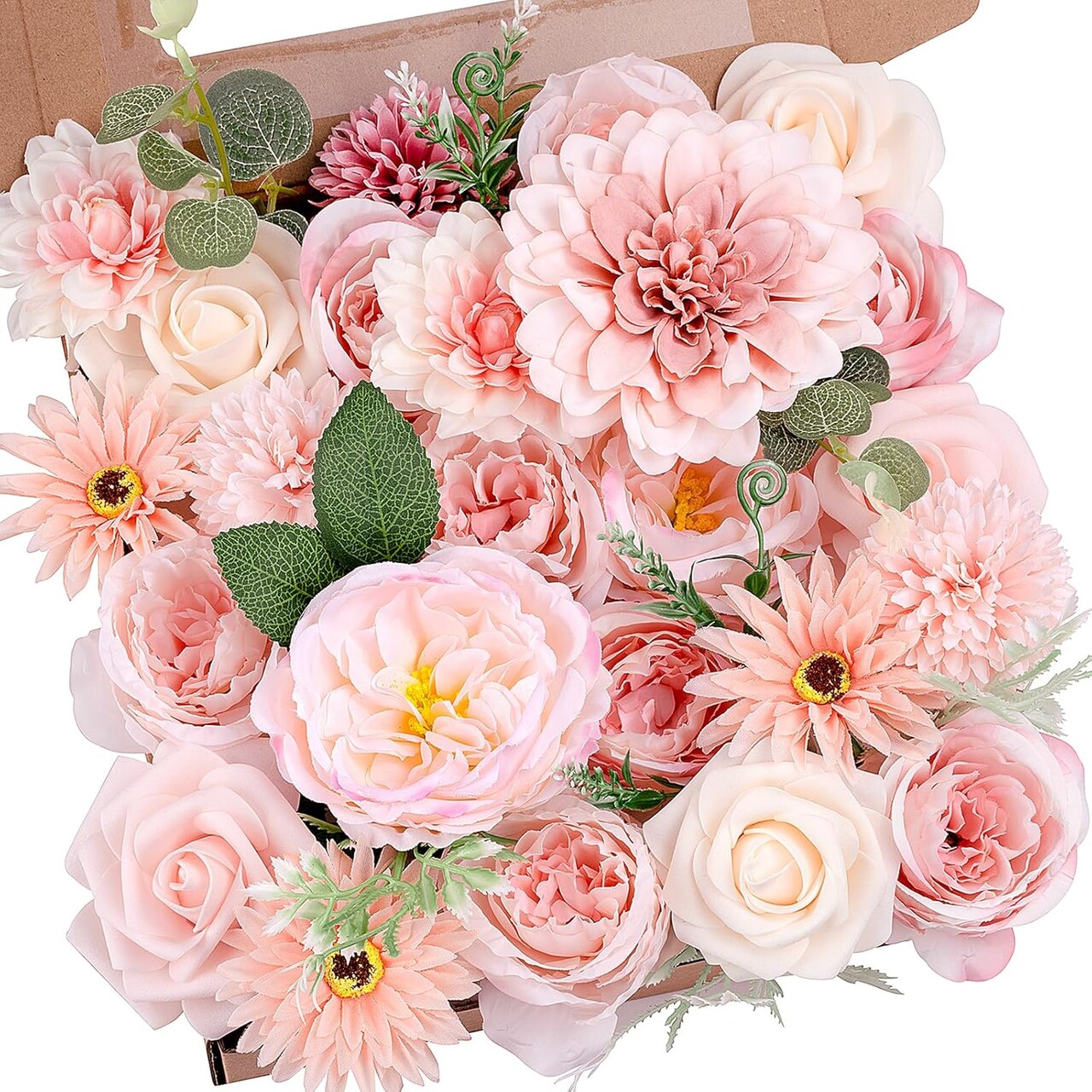 Pink Artificial Flower Combo Box – Faux Rose, Dahlia & Chrysanthemum Bouquets with Stems for DIY Wedding Bouquets, Bridal Shower Centerpieces, Party Decorations & Home Decor
